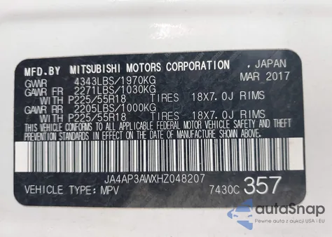 2017 Mitsubishi Outlander Sport 2.4 Se from USA, damaged, VIN JA4AP3AWXHZ048207